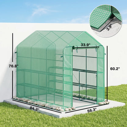 Outsunny 7' x 5' Walk-In Outdoor Garden Greenhouse with Shelves & PE Cover