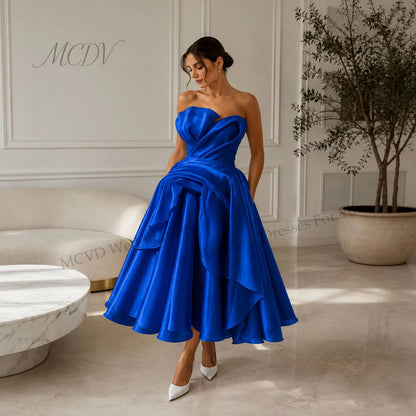 Elegant Strapless Organza A-Line Midi Wedding Dress – Civil Bridal Gown