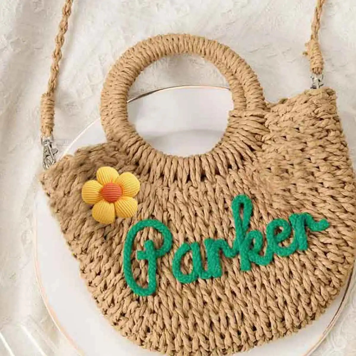 Personalized Hand-Woven Straw Tote Bag – Custom Embroidered Beach & Vacation Crossbody Bag