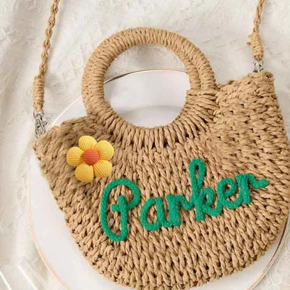 Personalized Hand-Woven Straw Tote Bag – Custom Embroidered Beach & Vacation Crossbody Bag