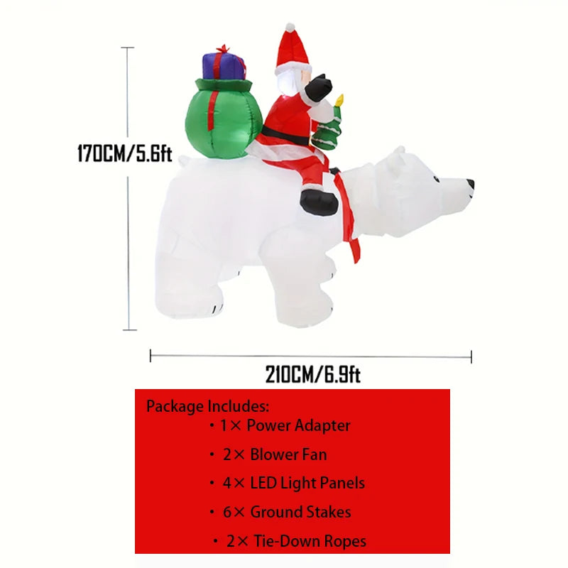 6.56ft Inflatable Santa Claus Riding Polar Bear with LED Lights & Shaking Head