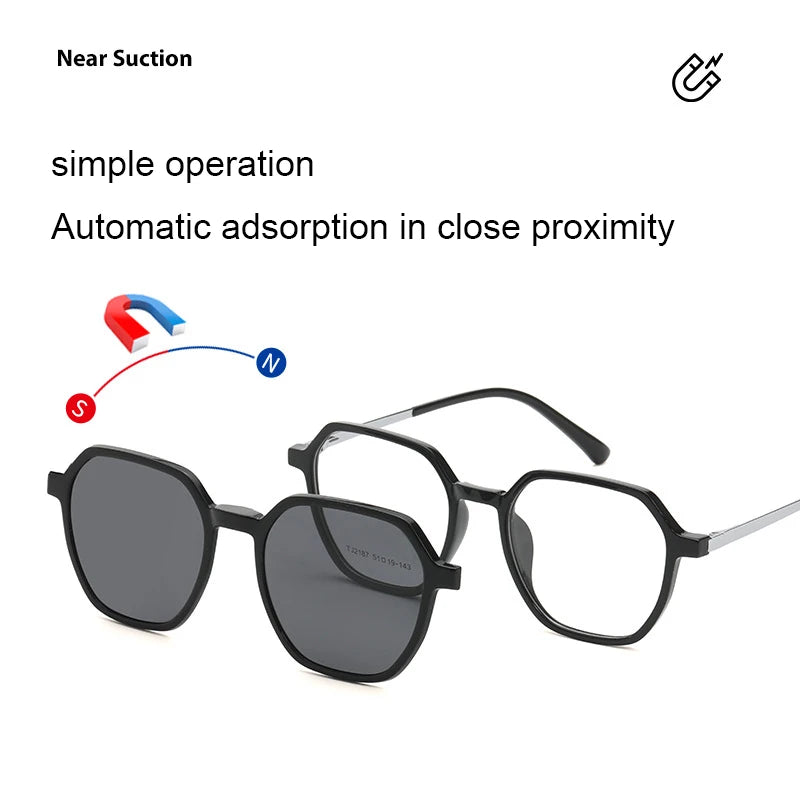 Magnetic Clip-On Polarized Sunglasses & Optical Eyeglass Frame Set