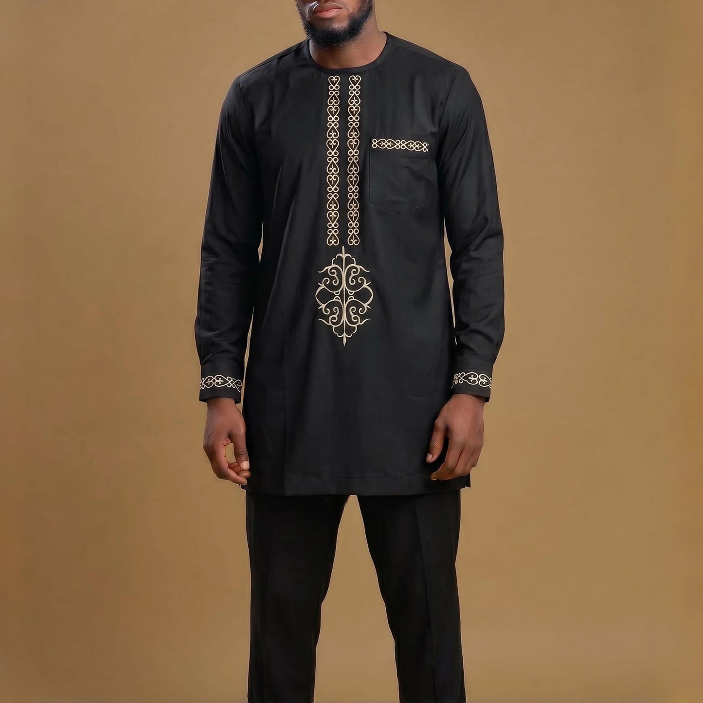 Men's Elegant Dashiki Embroidered Shirt & Full Pant Suit Set