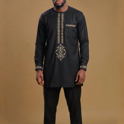 Men's Elegant Dashiki Embroidered Shirt & Full Pant Suit Set