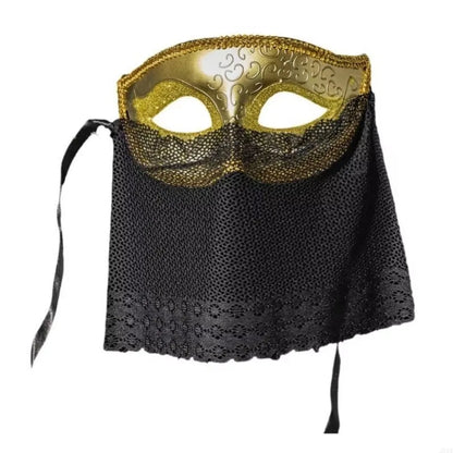 Retro Venetian Half-Face Mask with Veil for Masquerade & Costumes