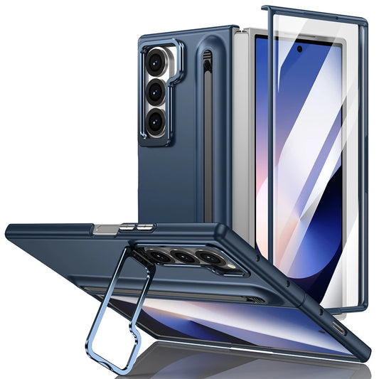 Samsung Galaxy Z Fold Metal Lens Stand Case with S Pen Holder & Tempered Glass Screen Protector