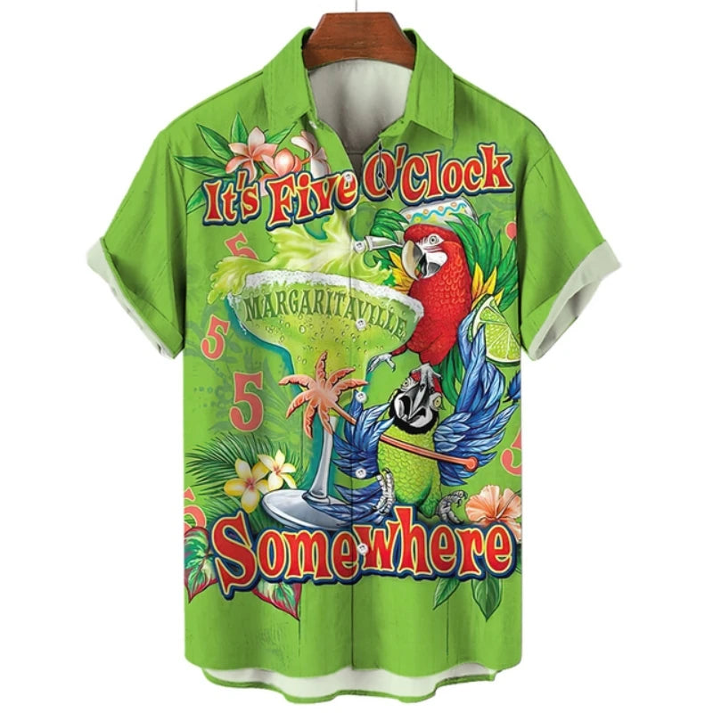 Vibrant Parrot Tropical Floral Print Shirt