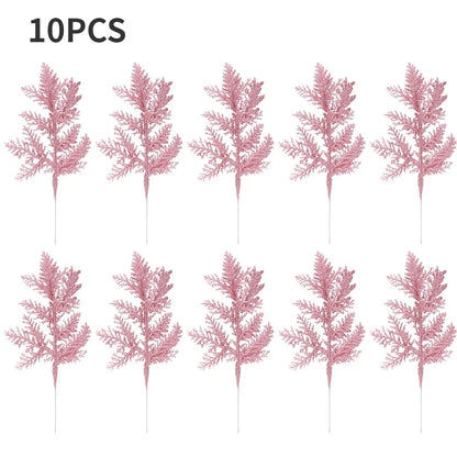 10/5Pcs Artificial Plants Pine Branches Christmas Glitter
