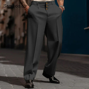 Elegant Wide Leg Solid Color Dress Pants