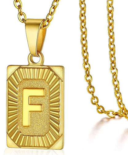 Stainless Steel Initial Pendant Necklace – Minimalist Square Letter Charm Jewelry for Women & Men