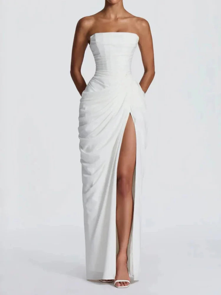 Women's Elegant Strapless Pleated Evening Gown