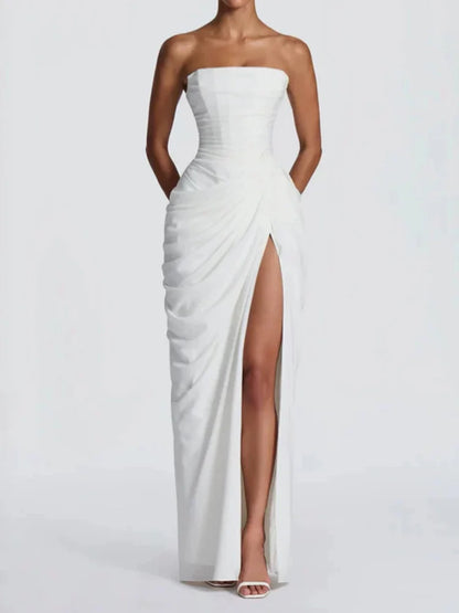 Women's Elegant Strapless Pleated Evening Gown