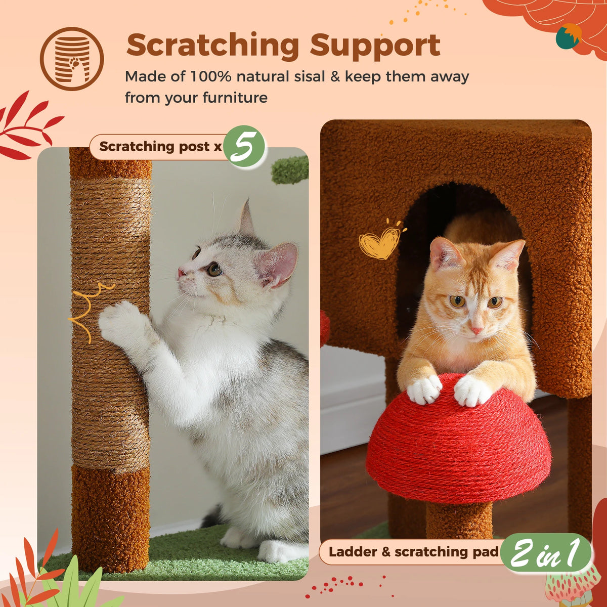 Floor to Ceiling Adjustable Cat Tree Tower with Condo & Scratching Post