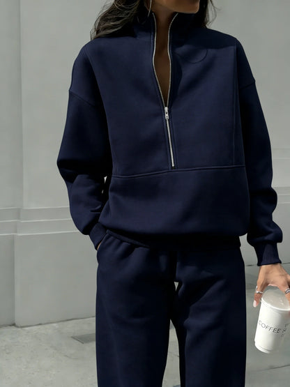 Women's Half-Zip Sweatshirt & Elastic Waist Tracksuit 2-Piece Set