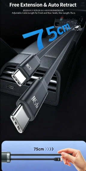 4-in-1 Retractable 105W Fast Charging Car Charger