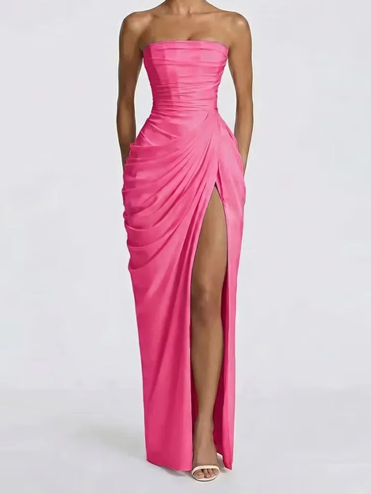 Women's Elegant Strapless Pleated Evening Gown