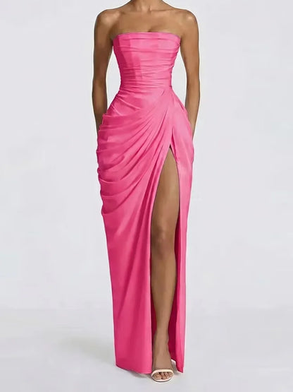 Women's Elegant Strapless Pleated Evening Gown