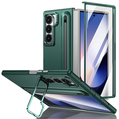 Samsung Galaxy Z Fold Metal Lens Stand Case with S Pen Holder & Tempered Glass Screen Protector