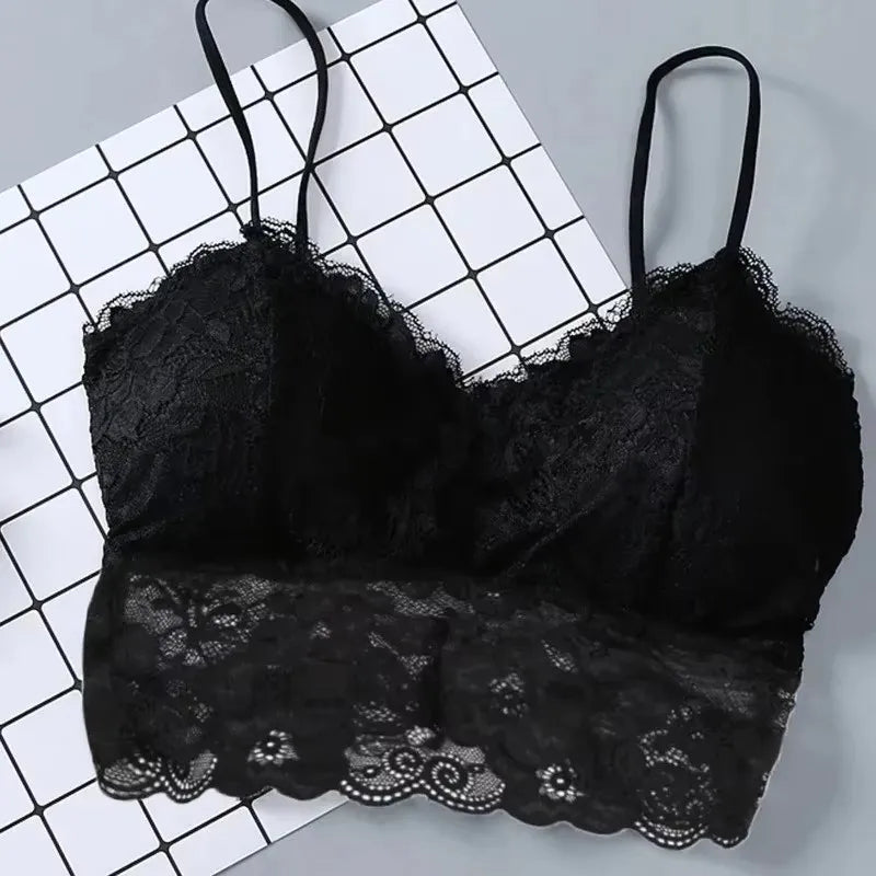 Women's Lace Sleeveless Padded Bralette Crop Top with Zipper Back