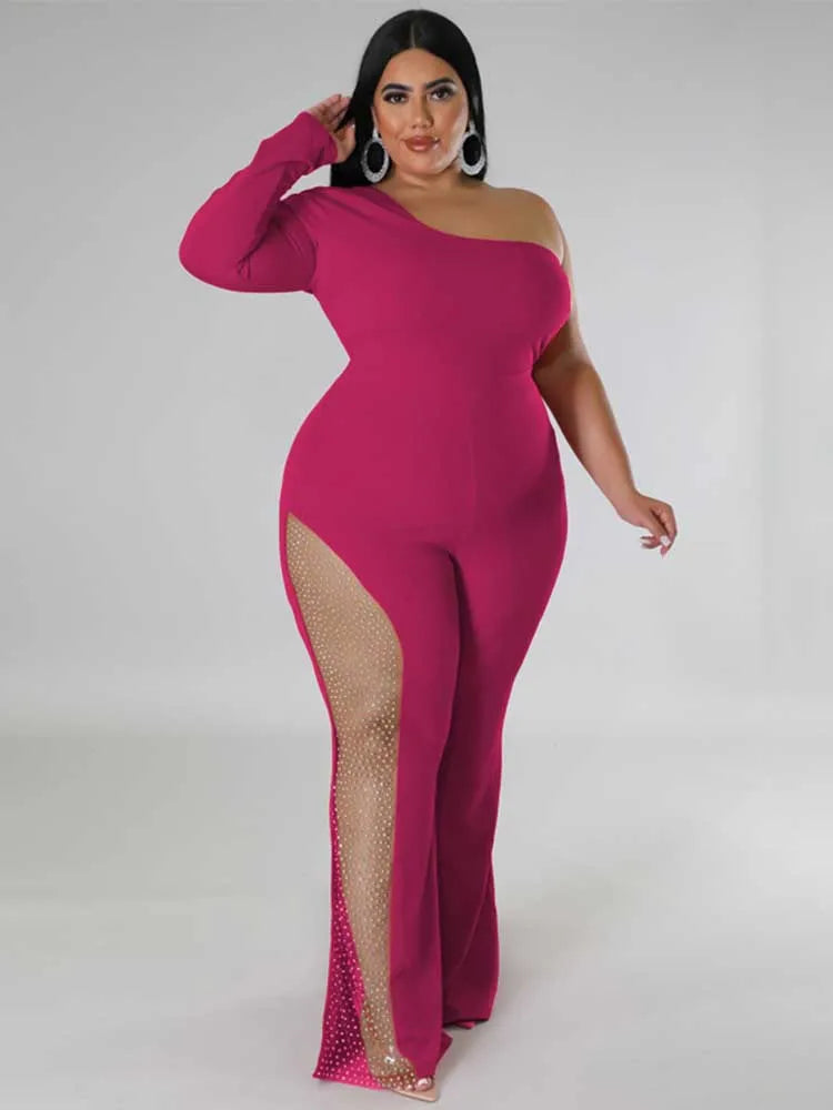 One Piece One Shoulder Single Sleeve Long Wide Foot Jumpsuit