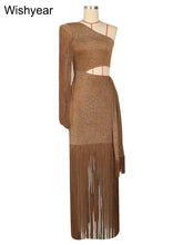 One-Shoulder Tasseled Sleeveless Long Dress