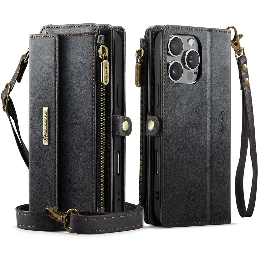 RFID Blocking Slim Leather Flip Wallet Case for iPhone
