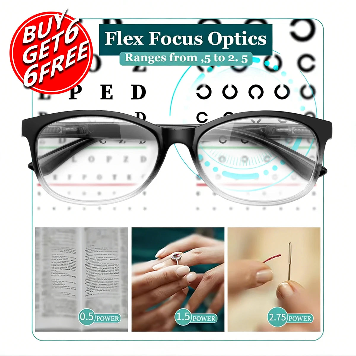 12-Pack Automatic Focus Reading Glasses (+0.50 to +2.50 Power)