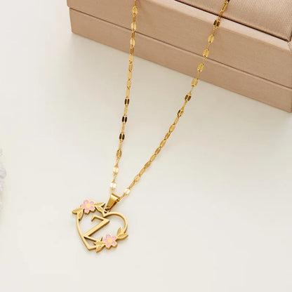Stainless Steel Love Heart A-Z Letter Necklace