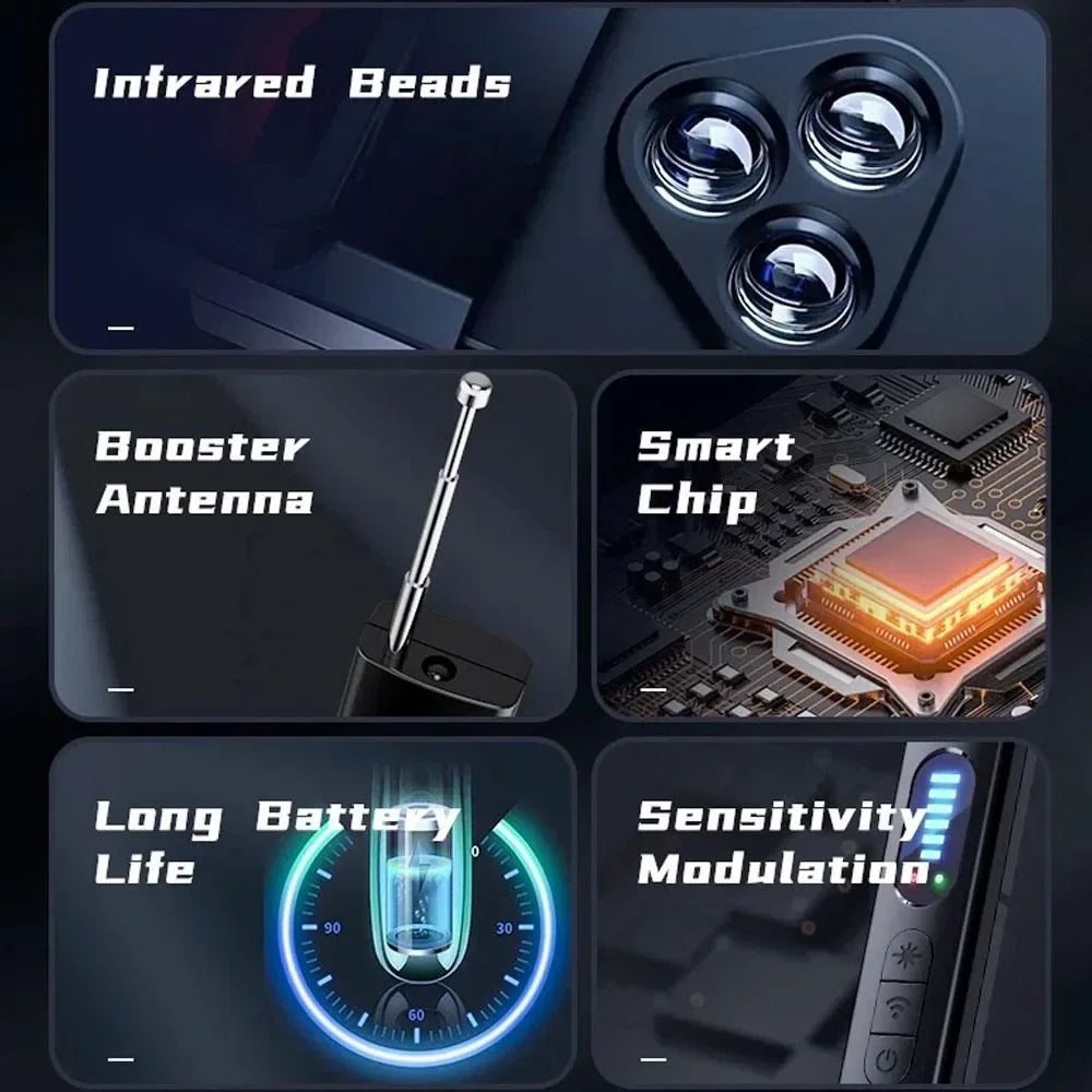 Anti-Spy Hidden Camera & Bug Detector – Portable RF Signal Scanner & Infrared GPS Tracker Finder