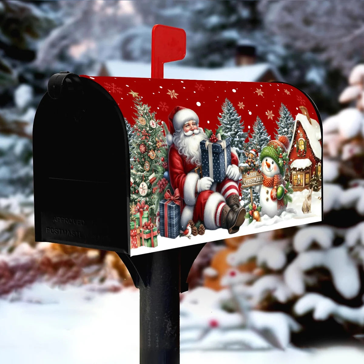 Christmas Mailbox Cover Santa Claus Snowman Letter Post Box Wraps