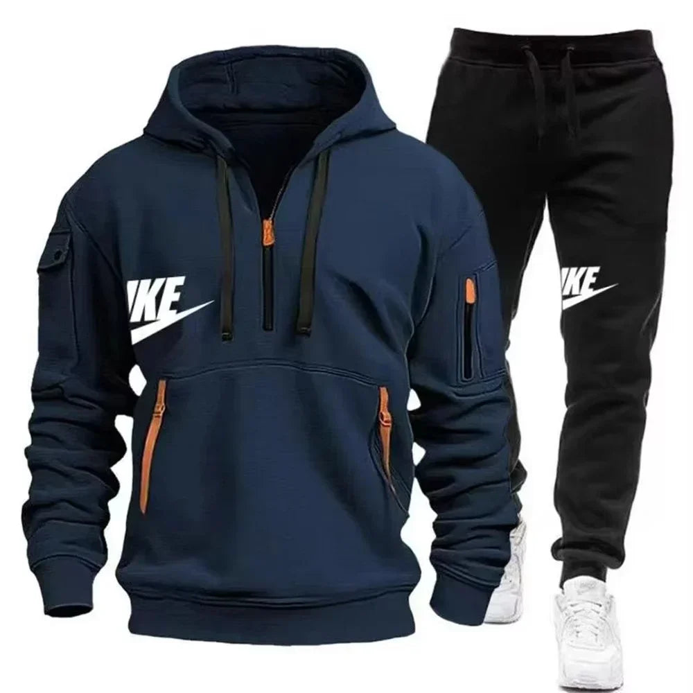 Warm Zippered Hoodie + Athletic Pants Set