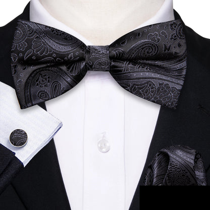 Barry.Wang Silk Bow Tie Hanky Cuffs Set