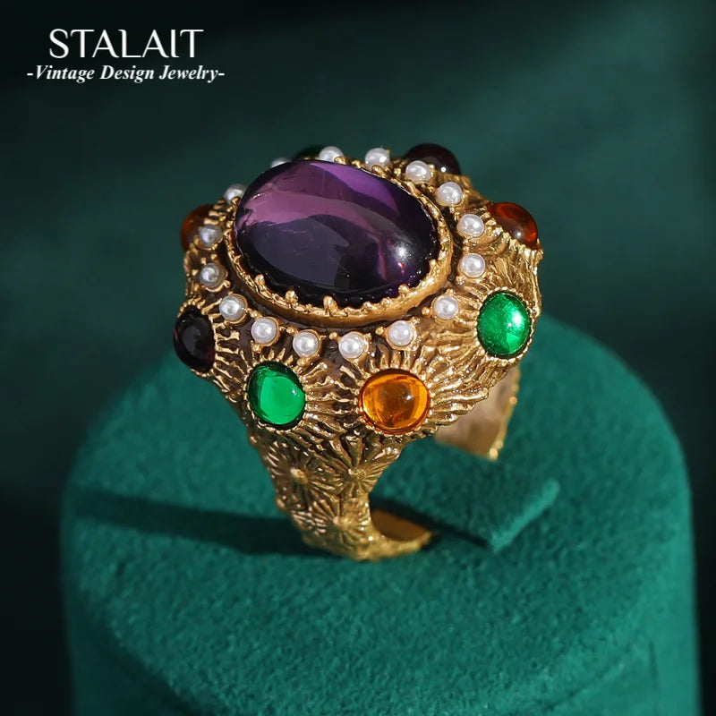 18K Gold-Plated Vintage Baroque Oval Ring