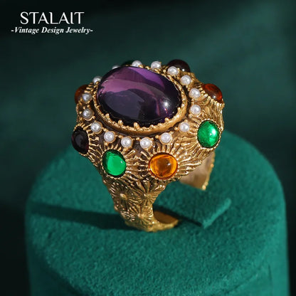 18K Gold-Plated Vintage Baroque Oval Ring