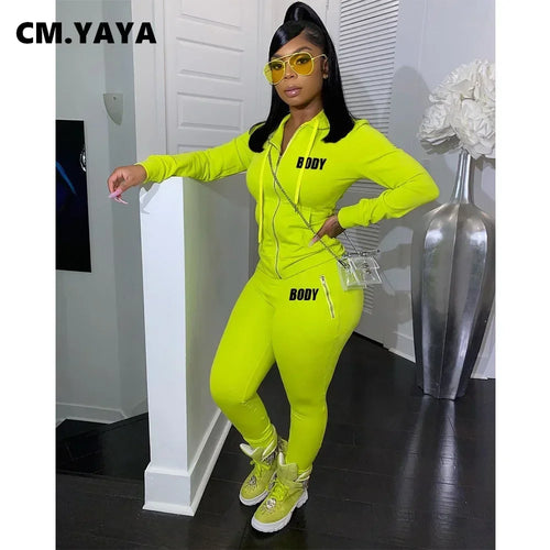 Body Letter Piece Zipper Fly Hoodie and Pants Set