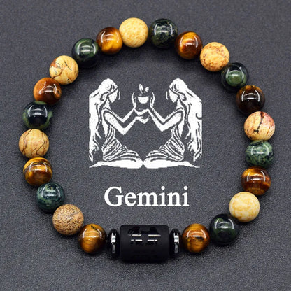 Natural Tiger Eye Stone 12 Zodiac Constellation Bead Bracelet