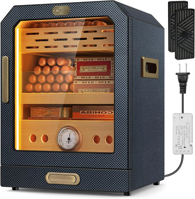 Lighted Control Magnetic Door Cigar Cabinet with Accessory Drawer and 2 Humidifiers Holds 100-150 Cigars