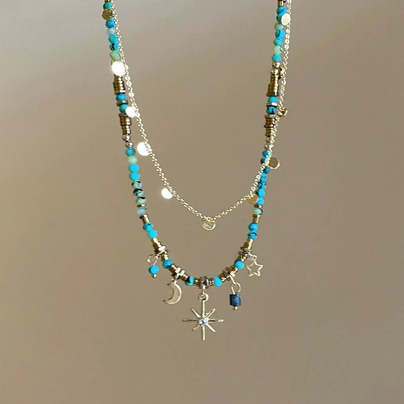 2Pcs Bohemian Style Stone Necklace