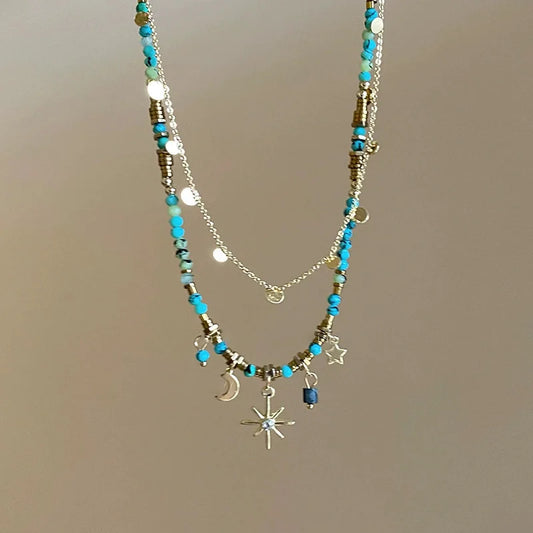 2Pcs Bohemian Style Stone Necklace