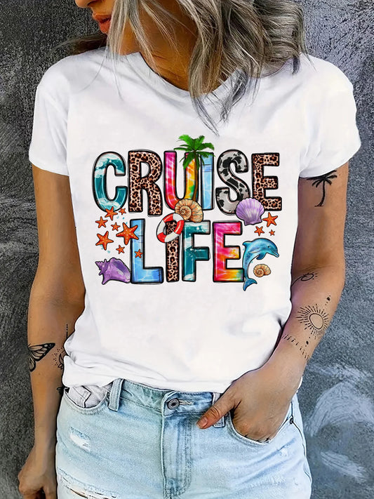 Women’s Spring/Summer Cartoon Graphic T-Shirt – Casual Short Sleeve Top