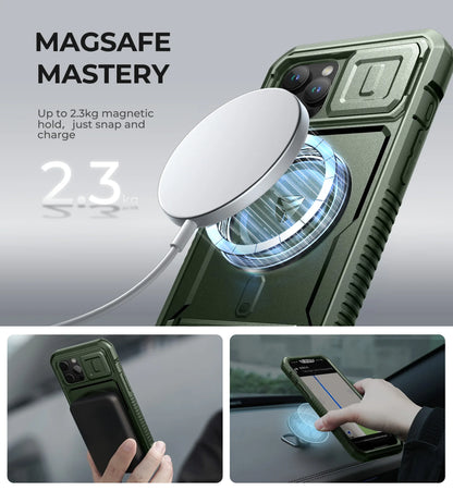 Heavy-Duty Rugged Armor Case with Kickstand & Camera Cover for iPhone