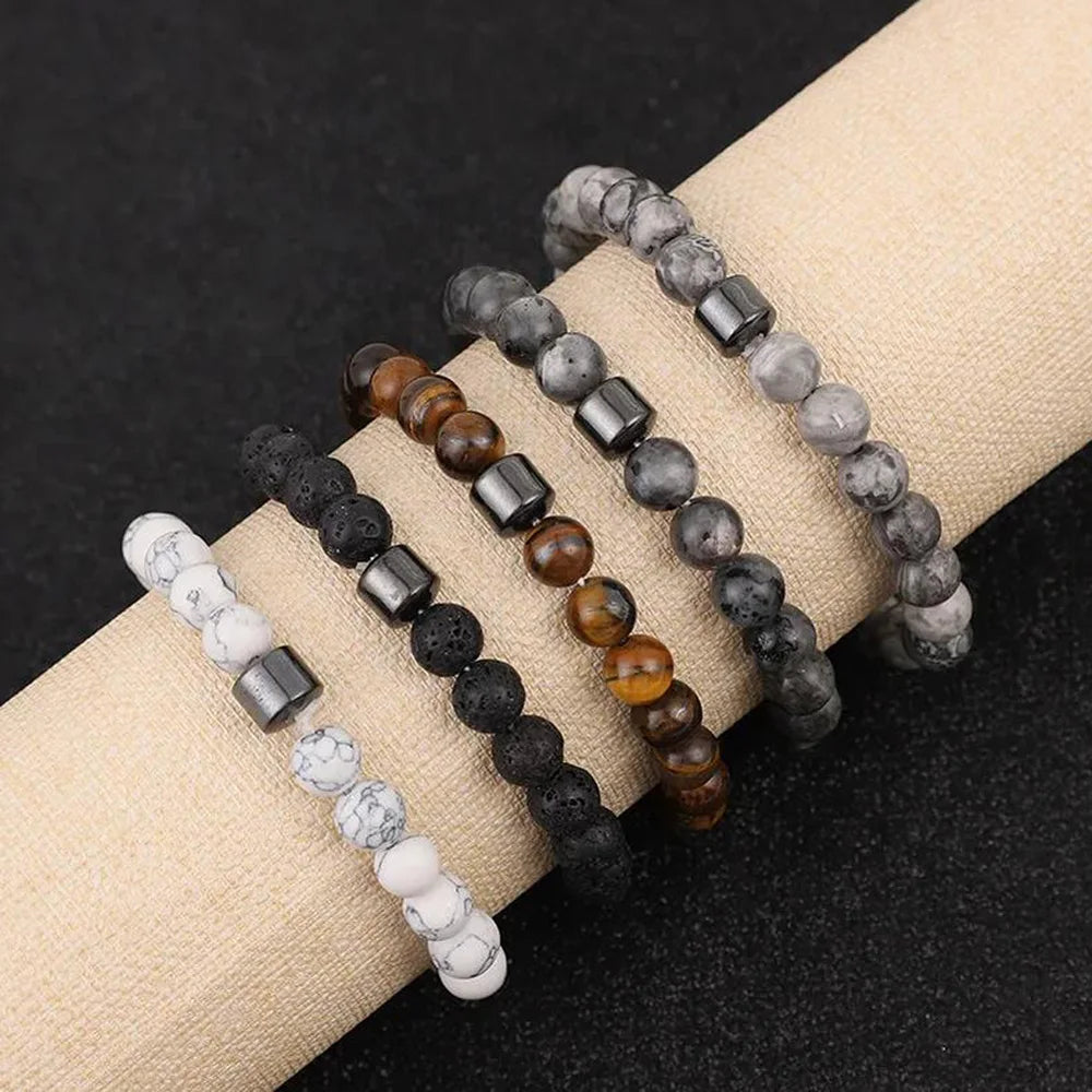 Magnetic Tiger Eye Lava Map Shimmer Malachite Stone Bracelet