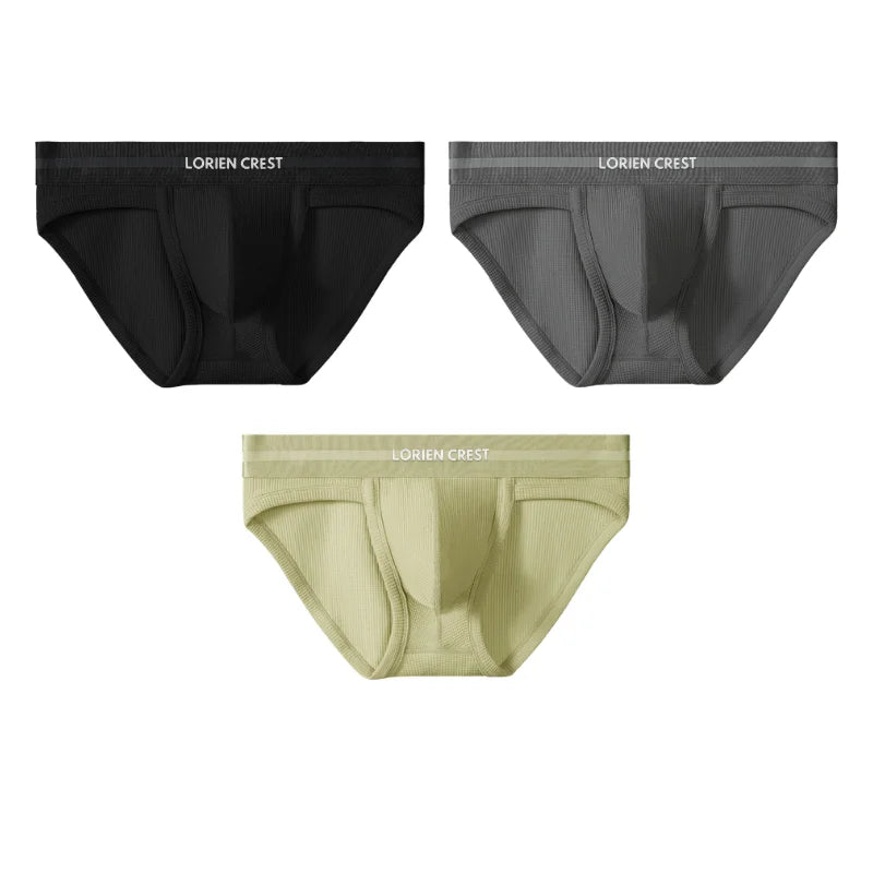 3Pcs Men's Waffle Cotton Support Pouch Briefs - Breathable Anti-Sweat Underwear