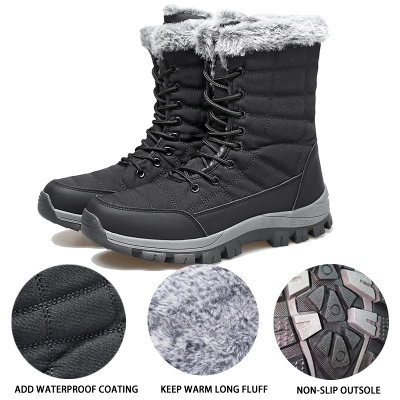 PUAMSS Men's Outdoor Winter Fleece-Lined Canvas Boots