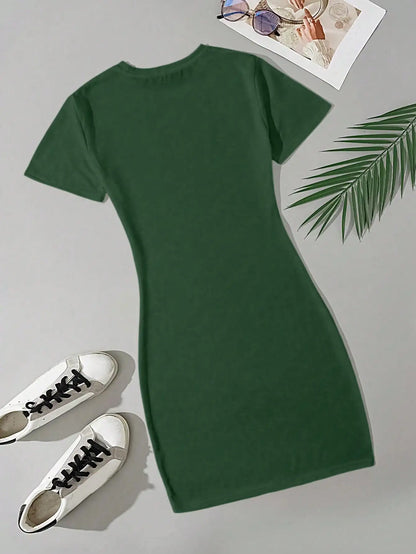 Simple Green Slim Fit Mini Dress