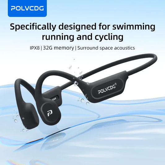 POLVCDG X9 Bone Conduction Earphones 32G IPX8 Waterproof Open Design