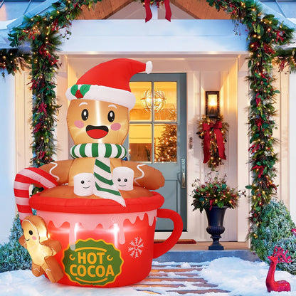6ft Gingerbread Man Hot Cocoa Mug Christmas Inflatable LED Yard Decor