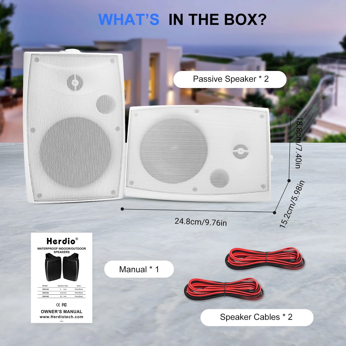 Herdio 5.25" Waterproof Outdoor Speakers with Swivel Wall Mounts