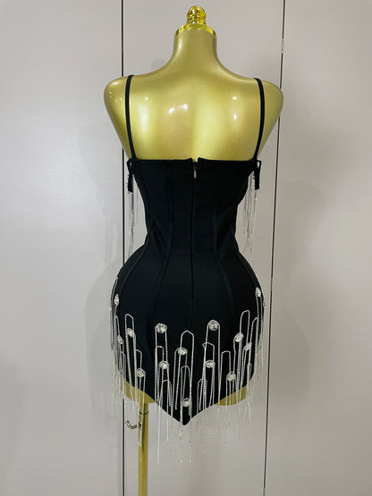 Women's V-Neck Spaghetti Strap Floral Applique Camisole Bodycon Mini Dress