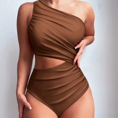 One-Piece Single-Shoulder Solid Color Bikini Bottom Bathing Suit